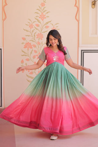 Gold Crush Padding With Beads Embroidered Work Gown
