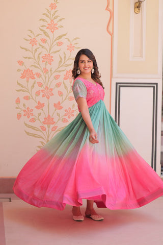 Gold Crush Padding With Beads Embroidered Work Gown