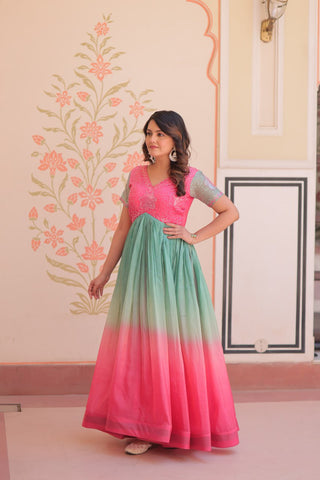 Gold Crush Padding With Beads Embroidered Work Gown