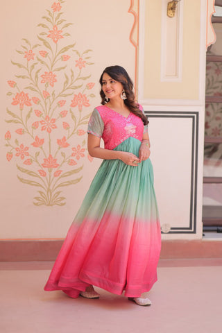 Gold Crush Padding With Beads Embroidered Work Gown