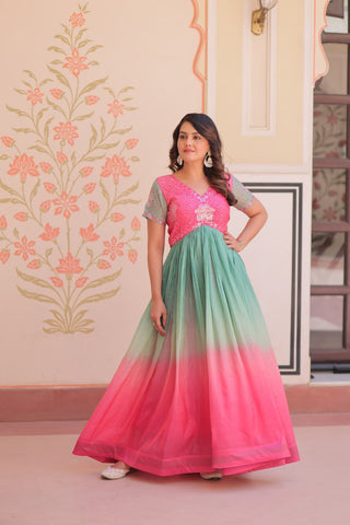 Gold Crush Padding With Beads Embroidered Work Gown