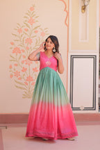 Gold Crush Padding With Beads Embroidered Work Gown