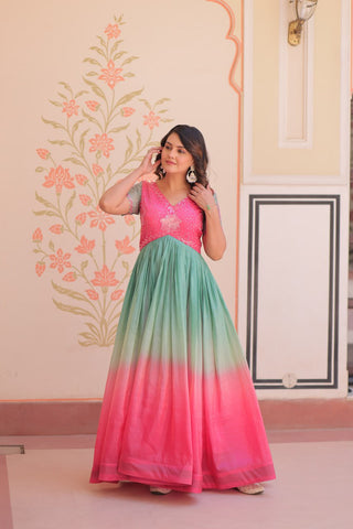Gold Crush Padding With Beads Embroidered Work Gown