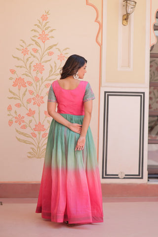 Gold Crush Padding With Beads Embroidered Work Gown