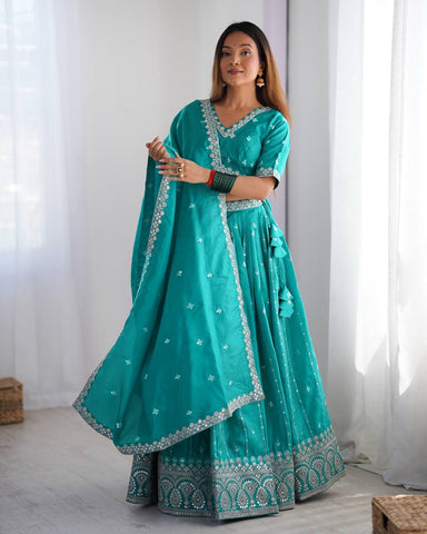 Premium Shimmer Silk with Thread & Sequence Work Lehenga Choli Set