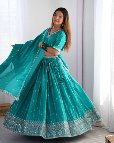Premium Shimmer Silk with Thread & Sequence Work Lehenga Choli Set