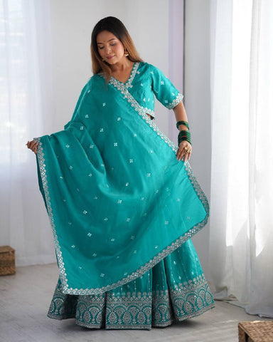 Premium Shimmer Silk with Thread & Sequence Work Lehenga Choli Set