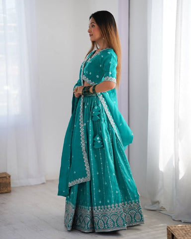 Premium Shimmer Silk with Thread & Sequence Work Lehenga Choli Set