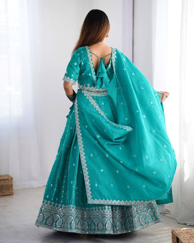 Premium Shimmer Silk with Thread & Sequence Work Lehenga Choli Set