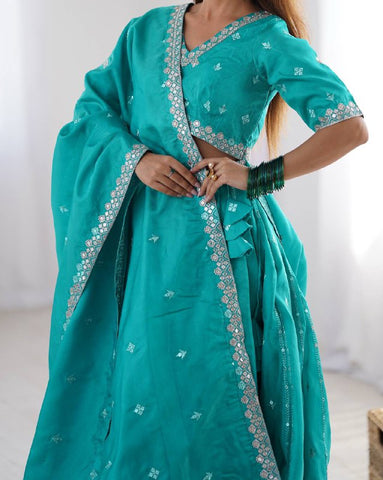 Premium Shimmer Silk with Thread & Sequence Work Lehenga Choli Set