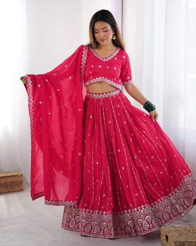 Premium Shimmer Silk with Thread & Sequence Work Lehenga Choli Set