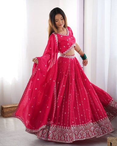 Premium Shimmer Silk with Thread & Sequence Work Lehenga Choli Set