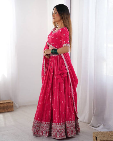 Premium Shimmer Silk with Thread & Sequence Work Lehenga Choli Set