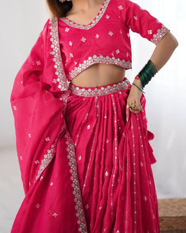 Premium Shimmer Silk with Thread & Sequence Work Lehenga Choli Set