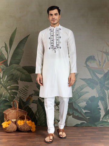 Simple & Stylish White Kurta with Dupatta for Men