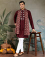 Traditional Maroon Mirror Embroidered Kurta with Dupatta