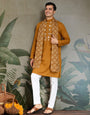 Wedding Special Mustard Mirror Kurta Set with Dupatta for Men