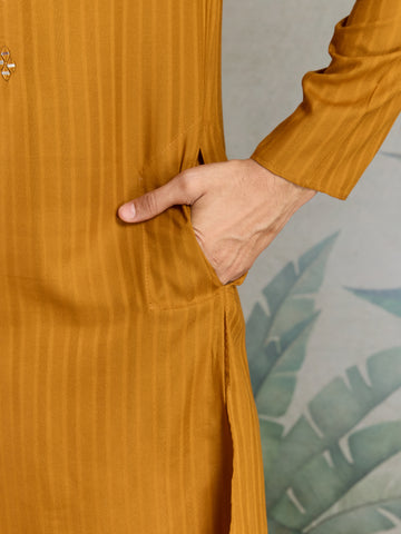 Wedding Special Mustard Mirror Kurta Set with Dupatta for Men