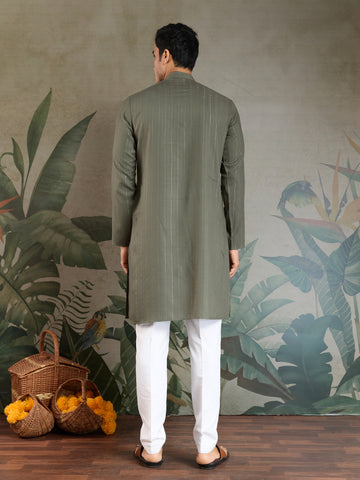 Premium Olive Green Mirror Work Kurta with Dupatta for Occasions