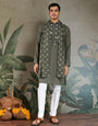 Premium Olive Green Mirror Work Kurta with Dupatta for Occasions