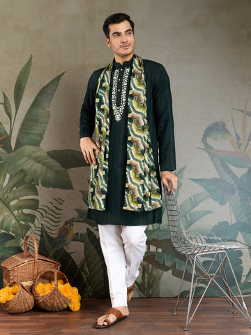 Traditional Green Kurta with Dupatta for Mens Wear