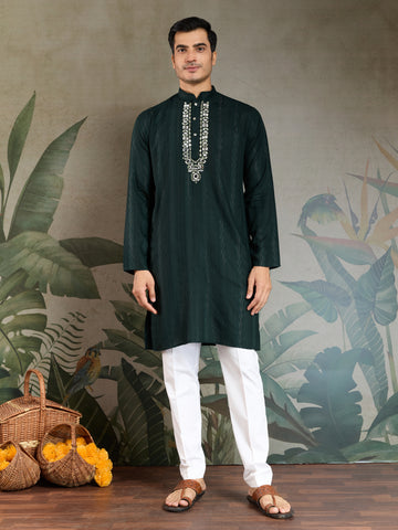 Traditional Green Kurta with Dupatta for Mens Wear