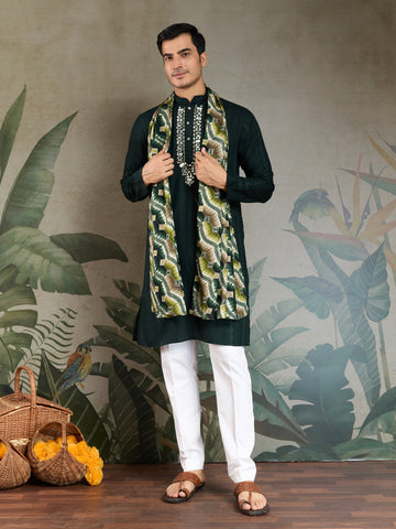 Traditional Green Kurta with Dupatta for Mens Wear