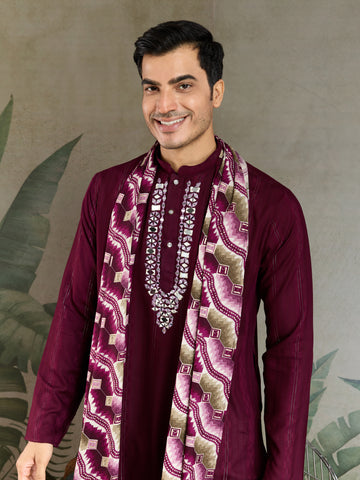 Designer Purple Men Kurta and Dupatta for Weddings