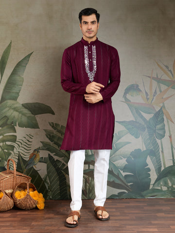 Designer Purple Men Kurta and Dupatta for Weddings