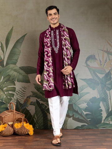 Designer Purple Men Kurta and Dupatta for Weddings