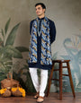 Elegant Navy Blue Mens Wear Kurta Set with Dupatta