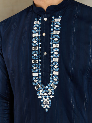 Elegant Navy Blue Mens Wear Kurta Set with Dupatta