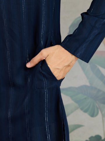 Elegant Navy Blue Mens Wear Kurta Set with Dupatta