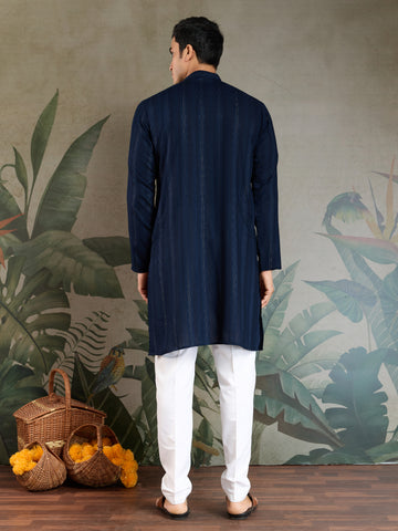 Elegant Navy Blue Mens Wear Kurta Set with Dupatta