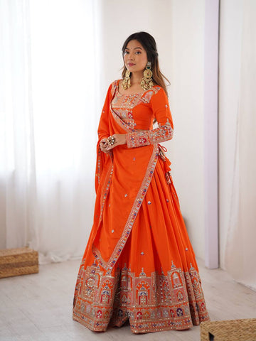 Premium Natural Crape Silk with Coding Dori with Thread & Sequence work Lehenga Choli Set