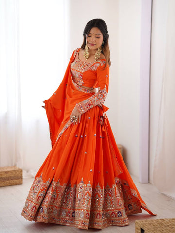 Premium Natural Crape Silk with Coding Dori with Thread & Sequence work Lehenga Choli Set