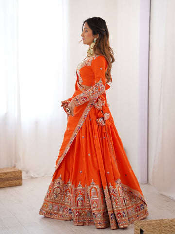 Premium Natural Crape Silk with Coding Dori with Thread & Sequence work Lehenga Choli Set