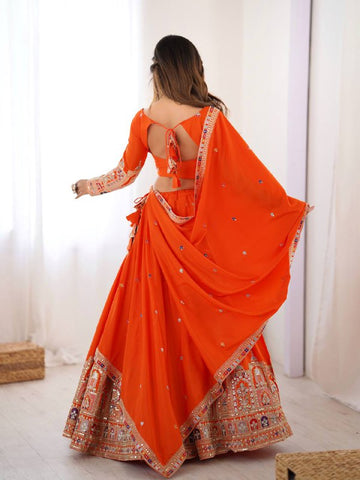 Premium Natural Crape Silk with Coding Dori with Thread & Sequence work Lehenga Choli Set