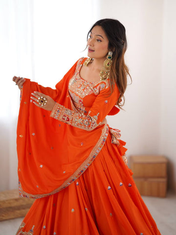 Premium Natural Crape Silk with Coding Dori with Thread & Sequence work Lehenga Choli Set