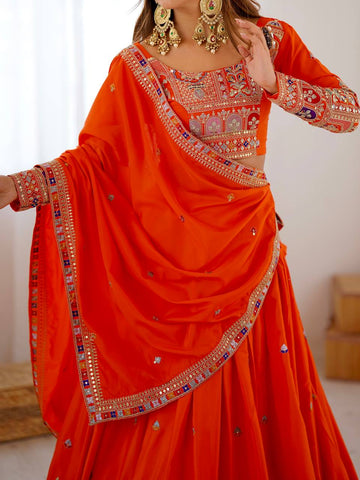 Premium Natural Crape Silk with Coding Dori with Thread & Sequence work Lehenga Choli Set