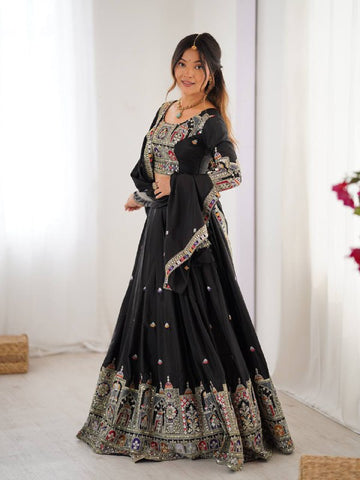 Premium Natural Crape Silk with Coding Dori with Thread & Sequence work Lehenga Choli Set