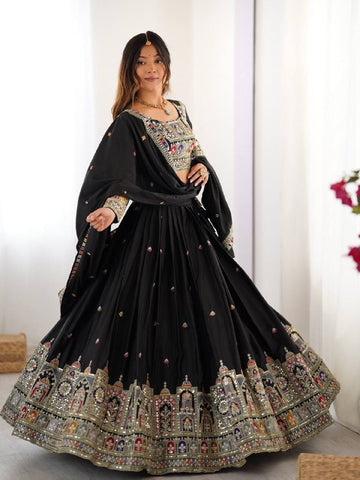 Premium Natural Crape Silk with Coding Dori with Thread & Sequence work Lehenga Choli Set