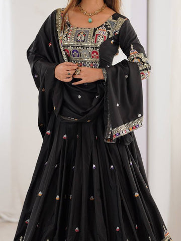 Premium Natural Crape Silk with Coding Dori with Thread & Sequence work Lehenga Choli Set