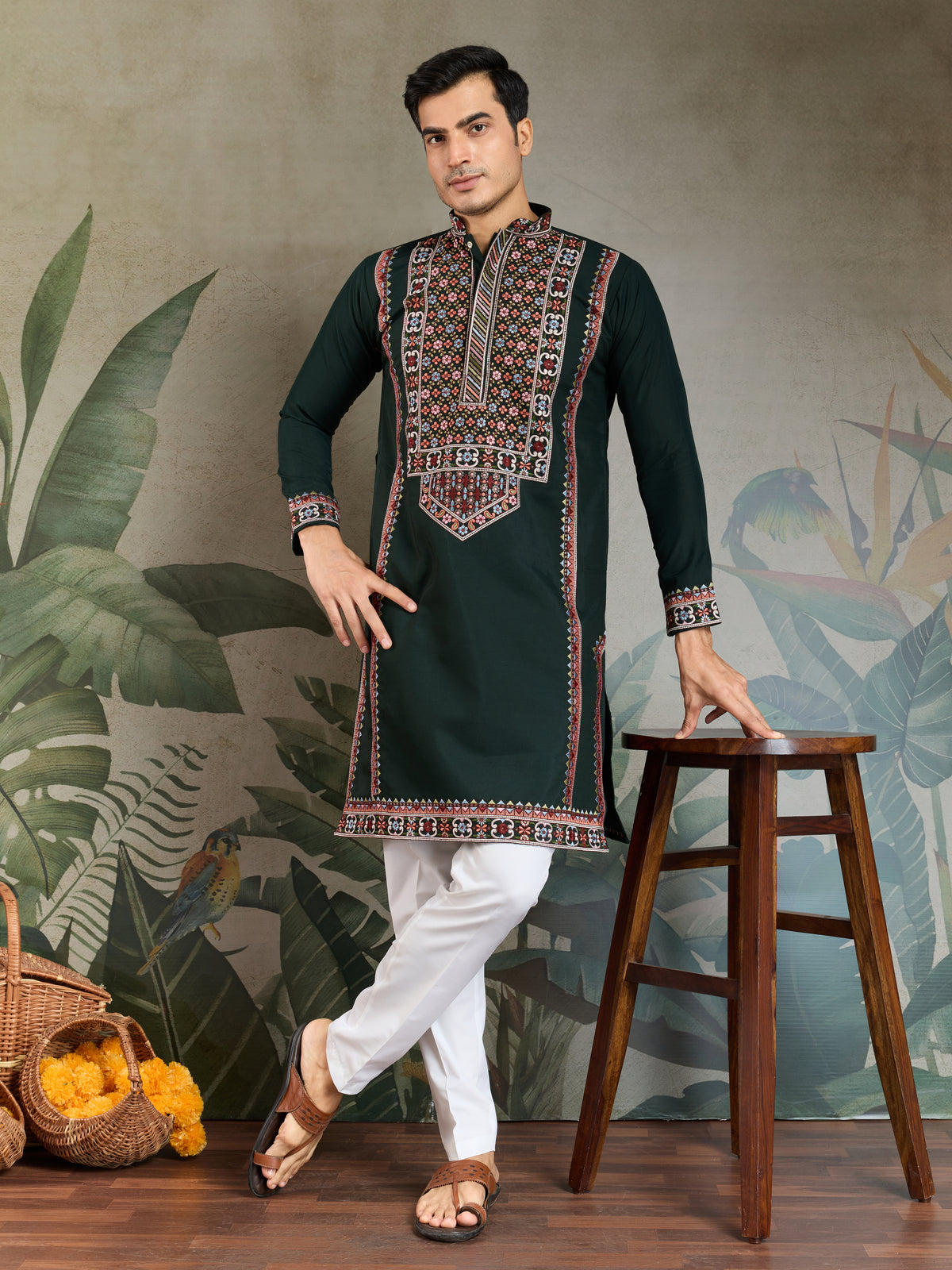 Party & Wedding Green Viscose Silk Kurta for Men