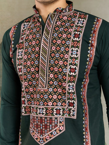 Party & Wedding Green Viscose Silk Kurta for Men