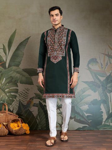 Party & Wedding Green Viscose Silk Kurta for Men