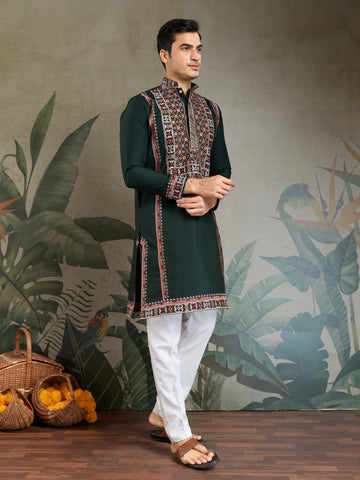 Party & Wedding Green Viscose Silk Kurta for Men
