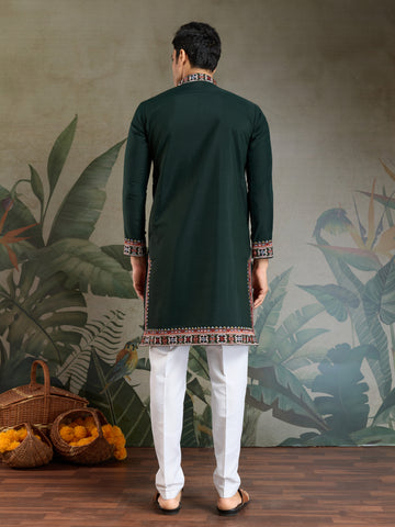 Party & Wedding Green Viscose Silk Kurta for Men