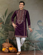 Engagement Special Purple Viscose Silk Outfit Kurta for Men