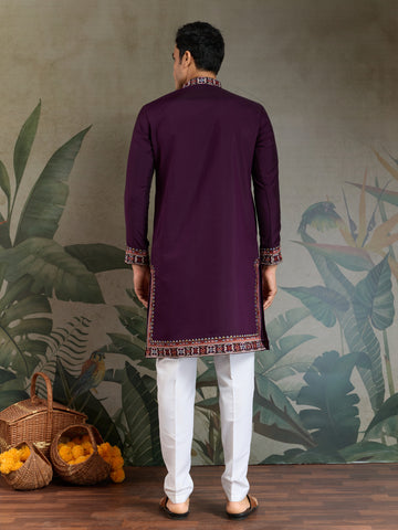 Engagement Special Purple Viscose Silk Outfit Kurta for Men